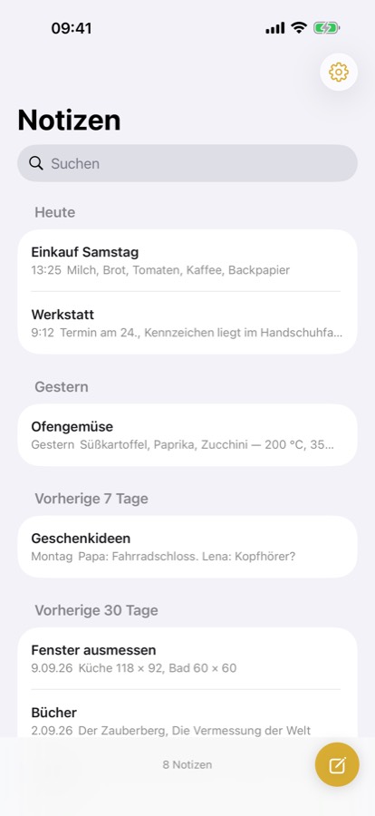 Die Übersicht mit alltäglichen Notizen